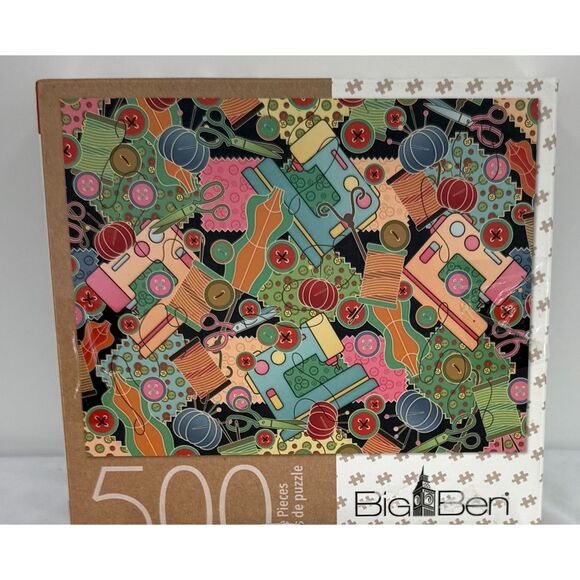 Jigsaw Puzzle 500 Piece Sewing Collage Big Ben 18 x 24 - Picture 1 of 3